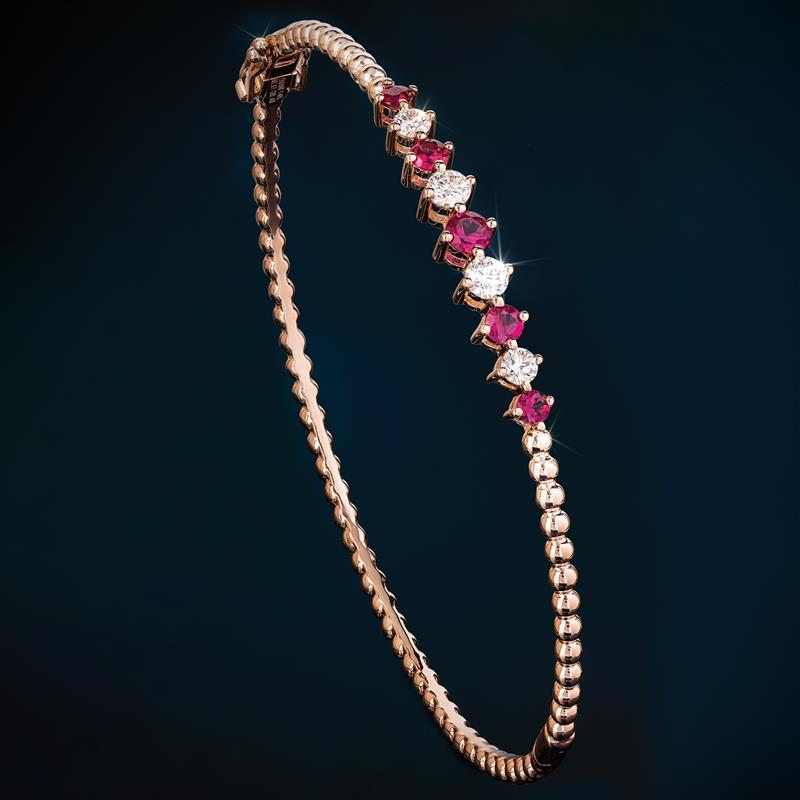14K Rose Gold Ruby and Diamond Bangle